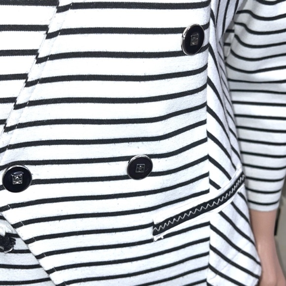 Artex Fashion Black & White Stripe Crossover Nautical Jacket - Picture 9 of 16